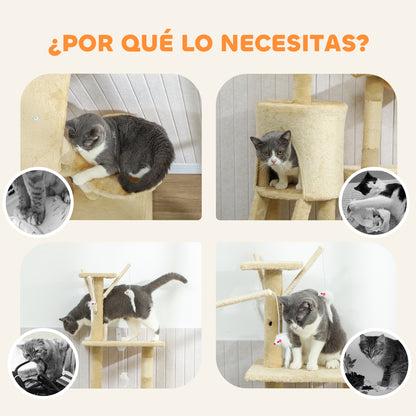 Pawhut Árbol Para Gatos Rascador Grande 50x35x134,2 Cm Con Nidos Plataformas_3