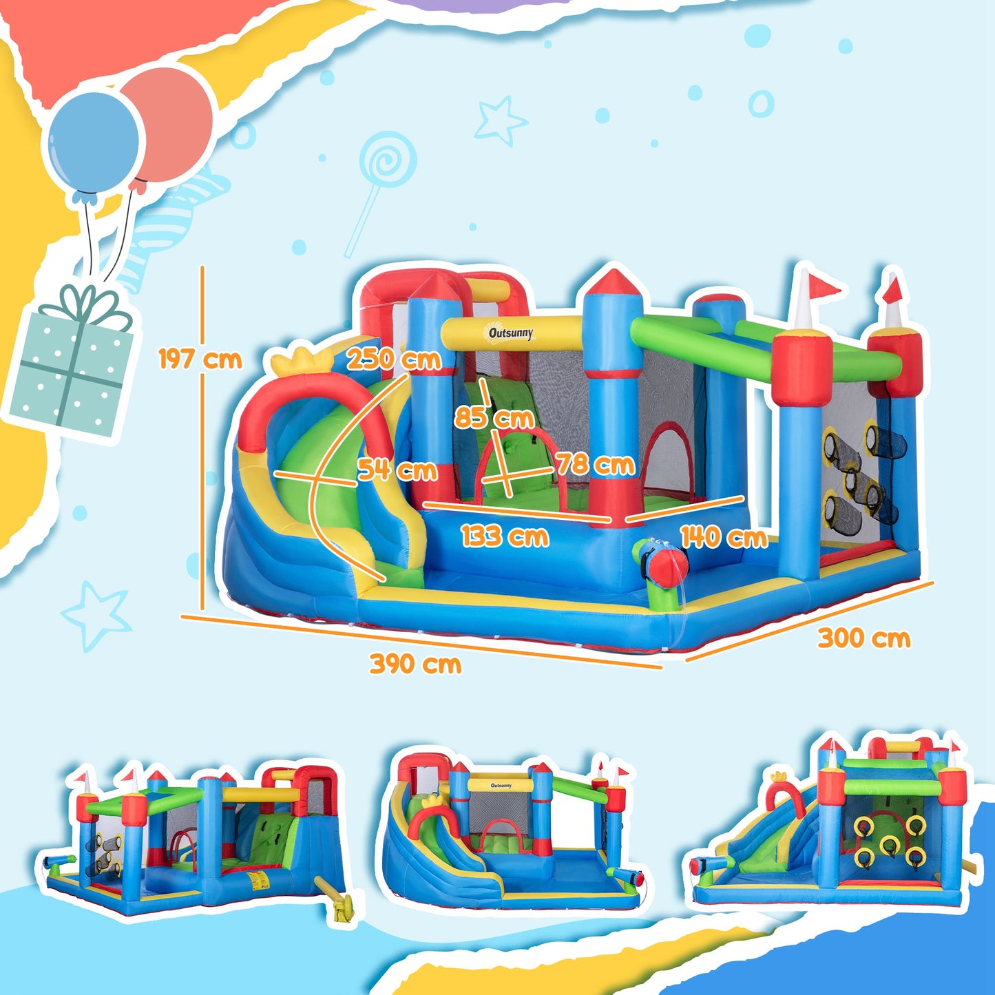 Outsunny Castillo Hinchable Para Niños Con Piscina 390x300x197 Cm Multicolor_2