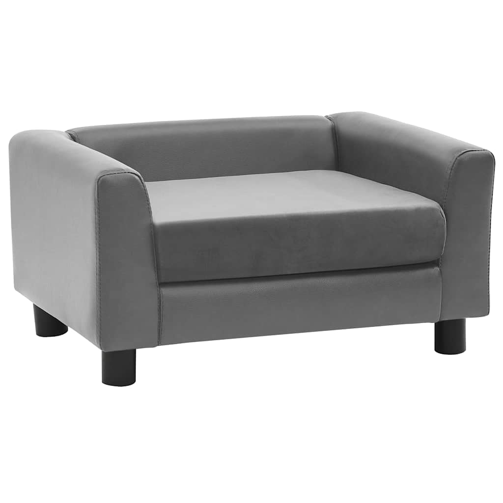 Vidaxl Sofá Para Perros Felpa Y Cuero Sintético Gris 60x43x30 Cm_0