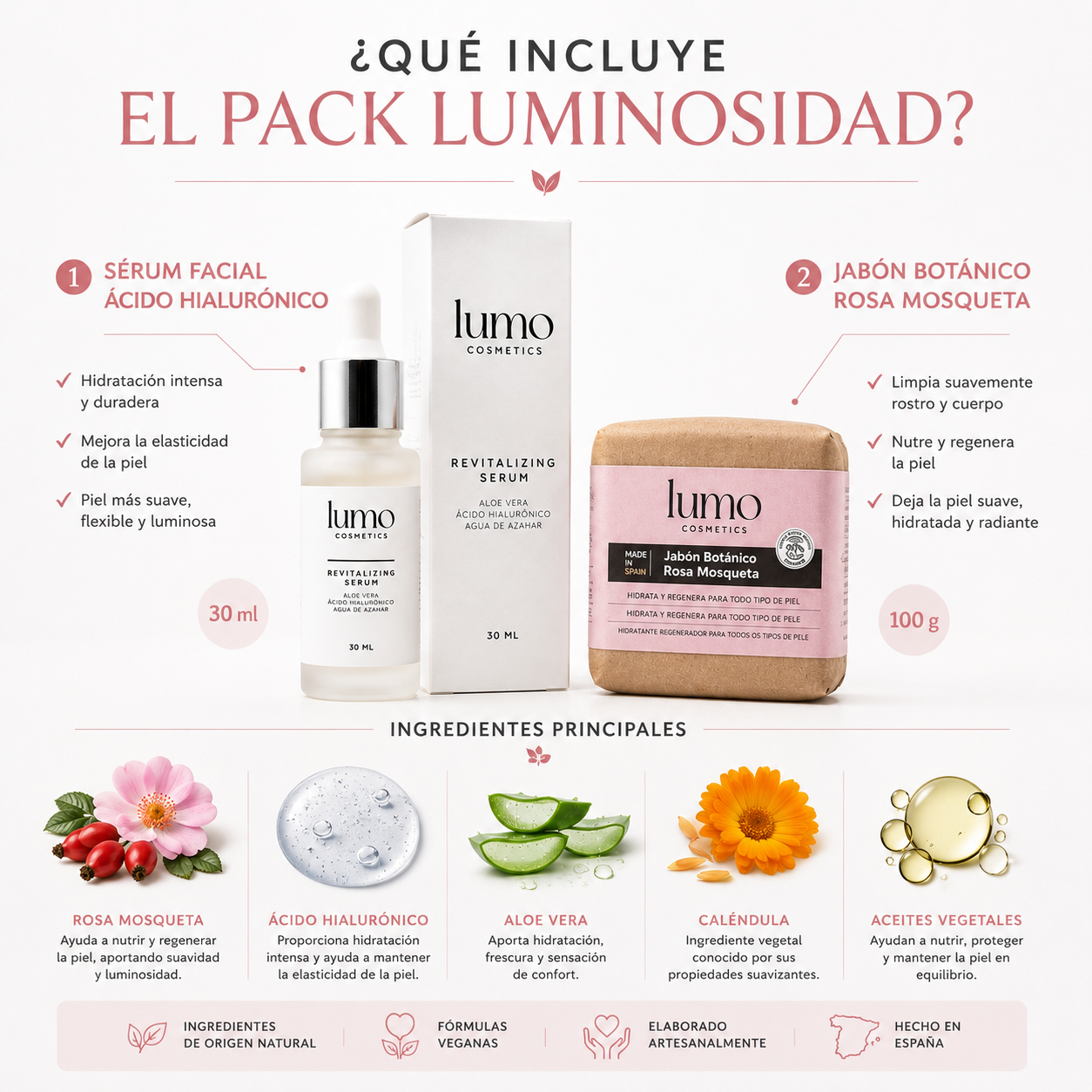 Pack Luminosidad | Sérum Ácido Hialurónico + Jabón Rosa Mosqueta | Hidratación Facial y Corporal_2