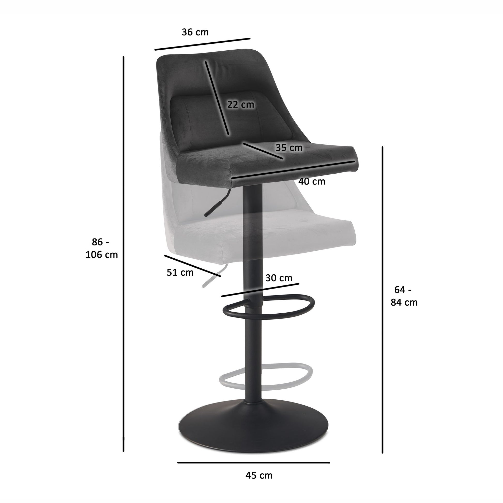 Taburete De Bar, Terciopelo Gris Con Respaldo 86 - 106 Cm_3