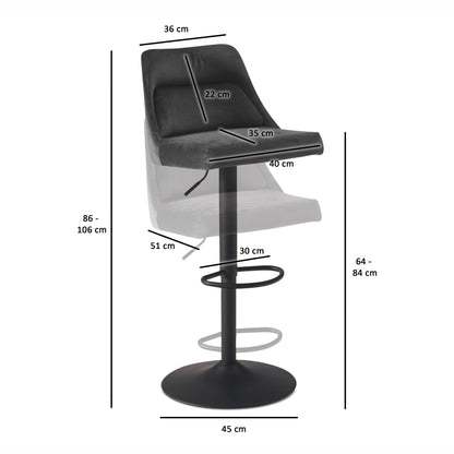 Taburete De Bar, Terciopelo Gris Con Respaldo 86 - 106 Cm_3