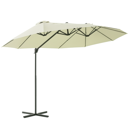 Outsunny Parasol De Jardín Doble Con Manivela 270x445x260 Cm Beige Y Negro_0