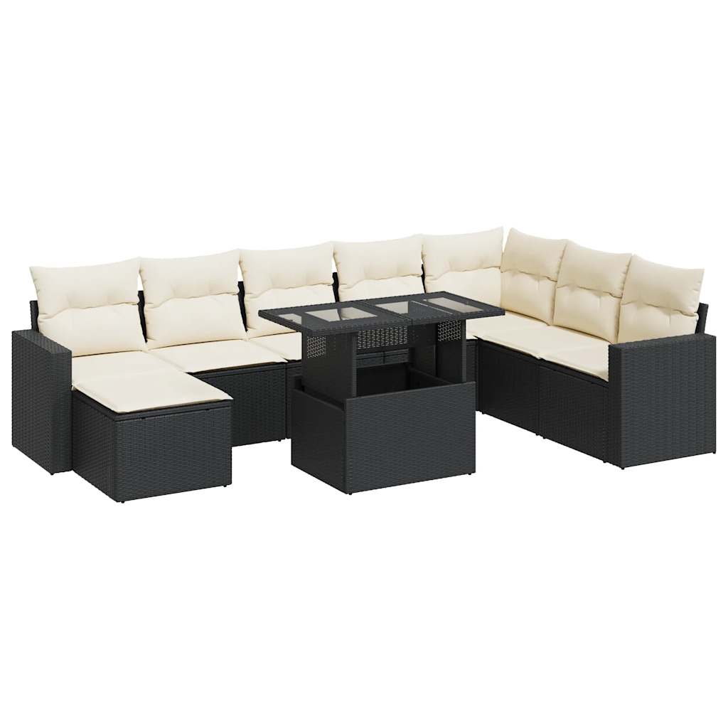 Set De Sofás De Jardín Con Cojines 9 Pzas Ratán Sintético Negro / Vetonek_1