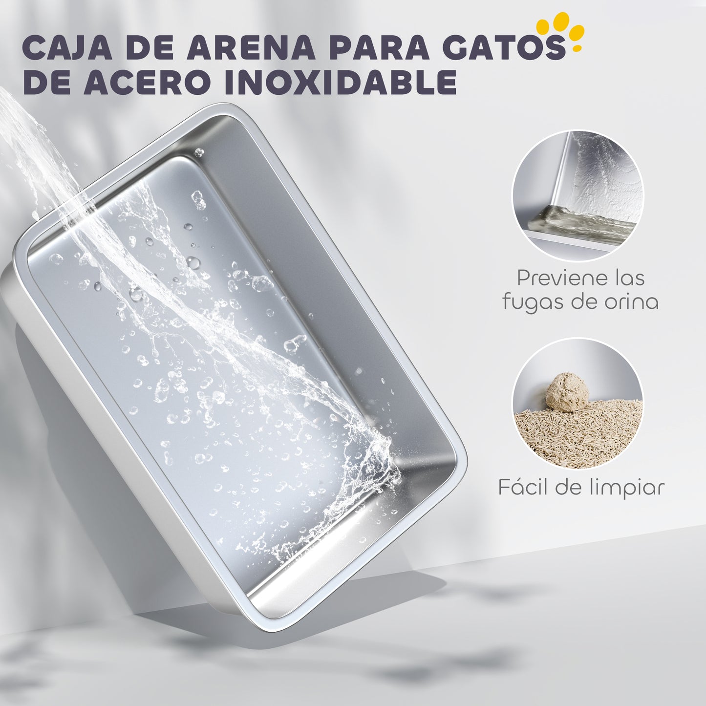 Pawhut Arenero Para Gatos Cubierto Extragrande Con Bandeja De Acero Inoxidable_5