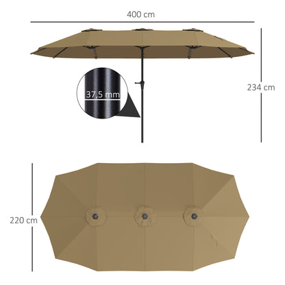 Outsunny Sombrilla Doble 4x2,2 M Con Manivela Manual Impermeable Café_2
