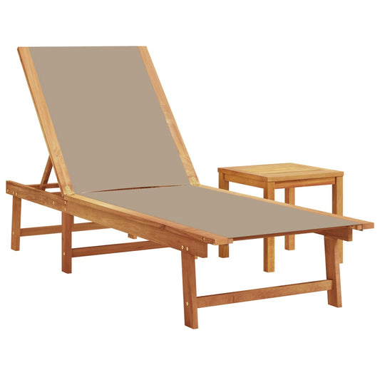 Tumbonas 2 Uds Con Mesa Madera Maciza Acacia Y Textileno Taupe / Vetonek_0