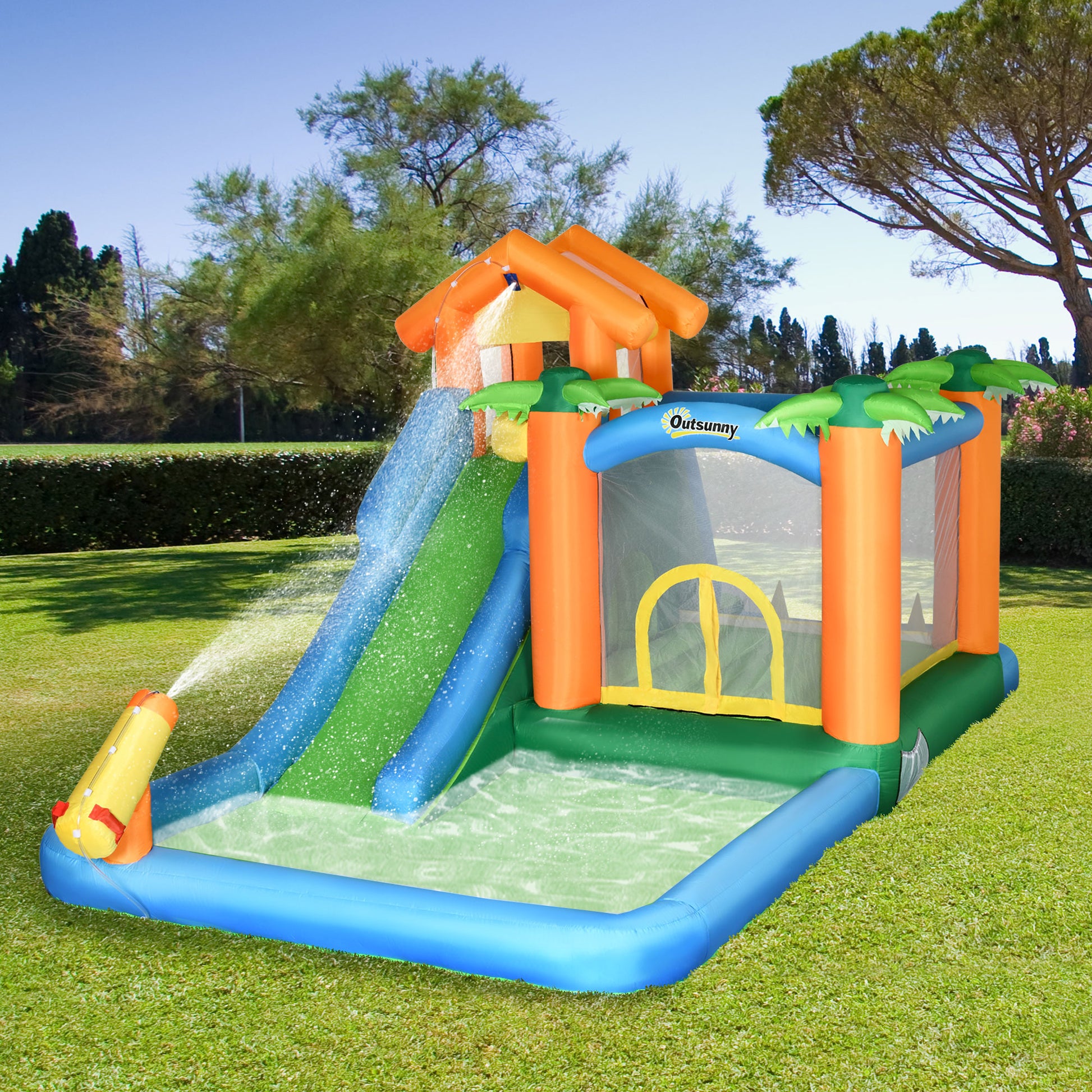 Outsunny Castillo Hinchable Con Tobogán Cama De Salto Y Piscina 550x285x260 Cm_1