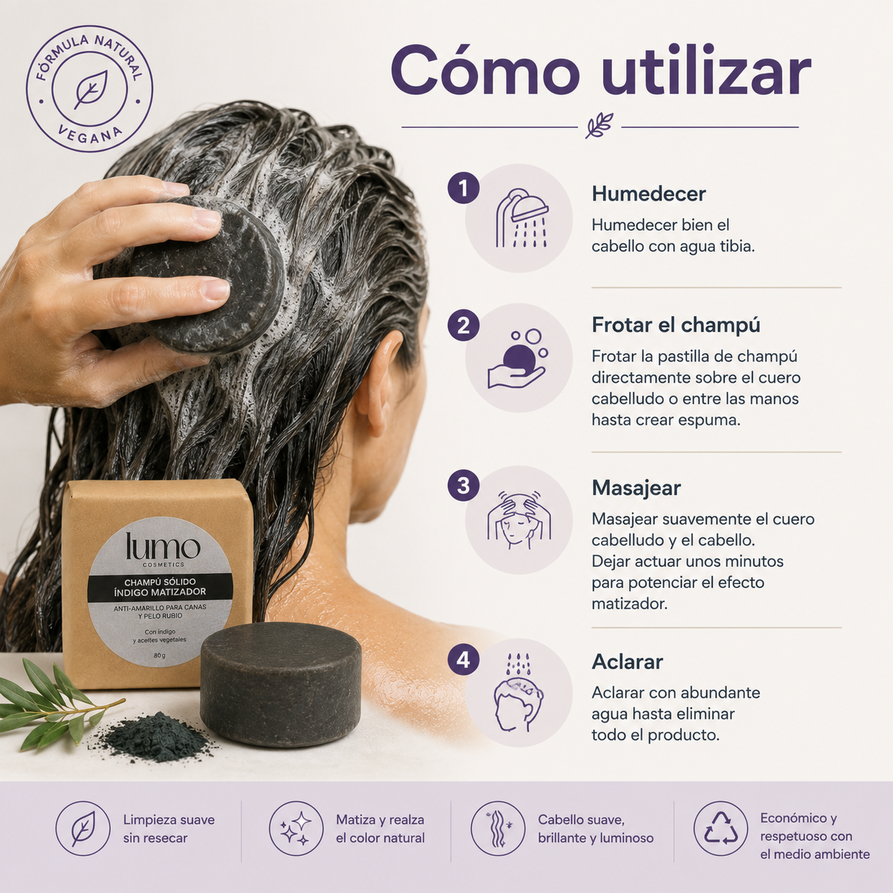 Champú Sólido Índigo 80 g | Matizador Antiamarillo para Canas y Cabello Rubio_3
