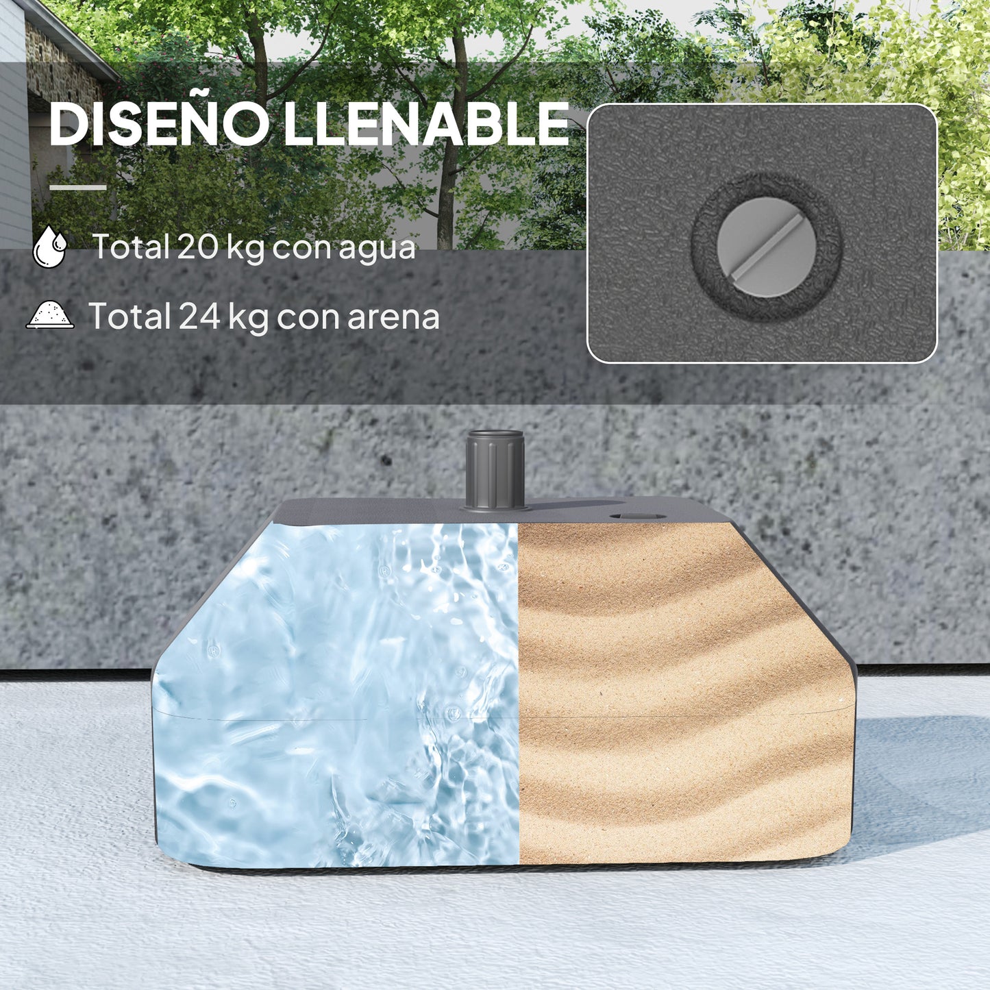 Outsunny Base Para Sombrilla Rellenable Con Agua 20l O Arena 24kg Negro_3