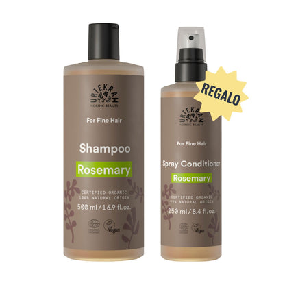 Pack Champú de Romero para cabello fino 500 ml + REGALO Acondicionador Spray Romero 250 ml Urtekram
