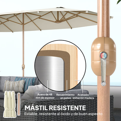 Outsunny Sombrilla Doble 4,6x2,7 M Con Manivela Resistente Al Agua Beige_5