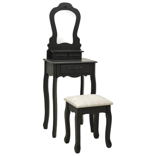 Juego De Tocador Y Taburete Madera Paulownia Negro 50x59x136 Cm_0