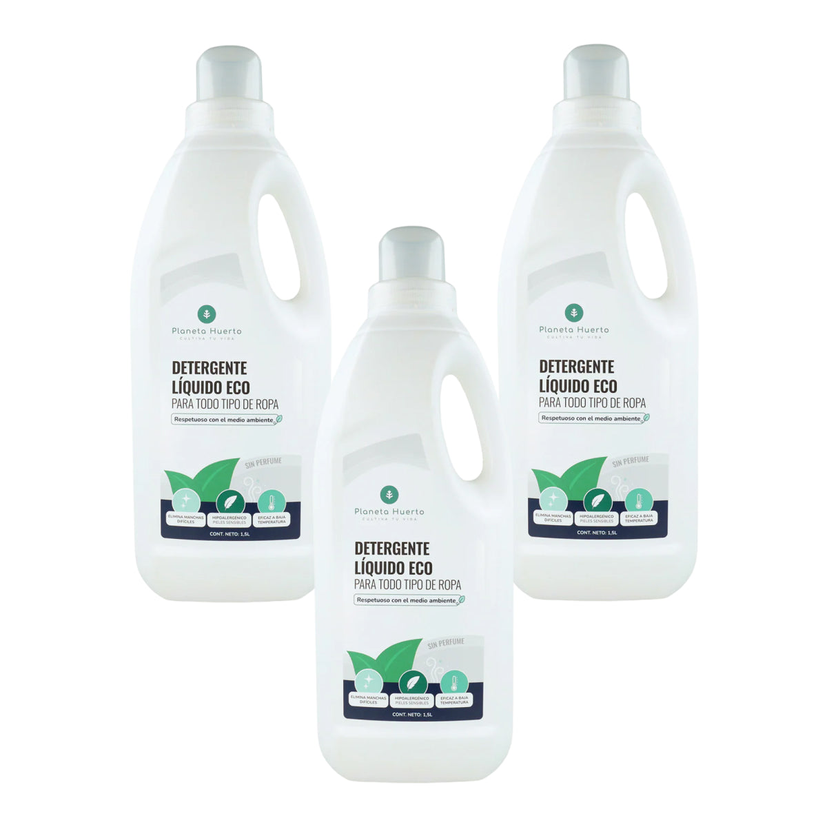 Pack 3xDetergente Líquido Ropa ECO Sín Perfume  Planeta Huerto 1,5 Litros