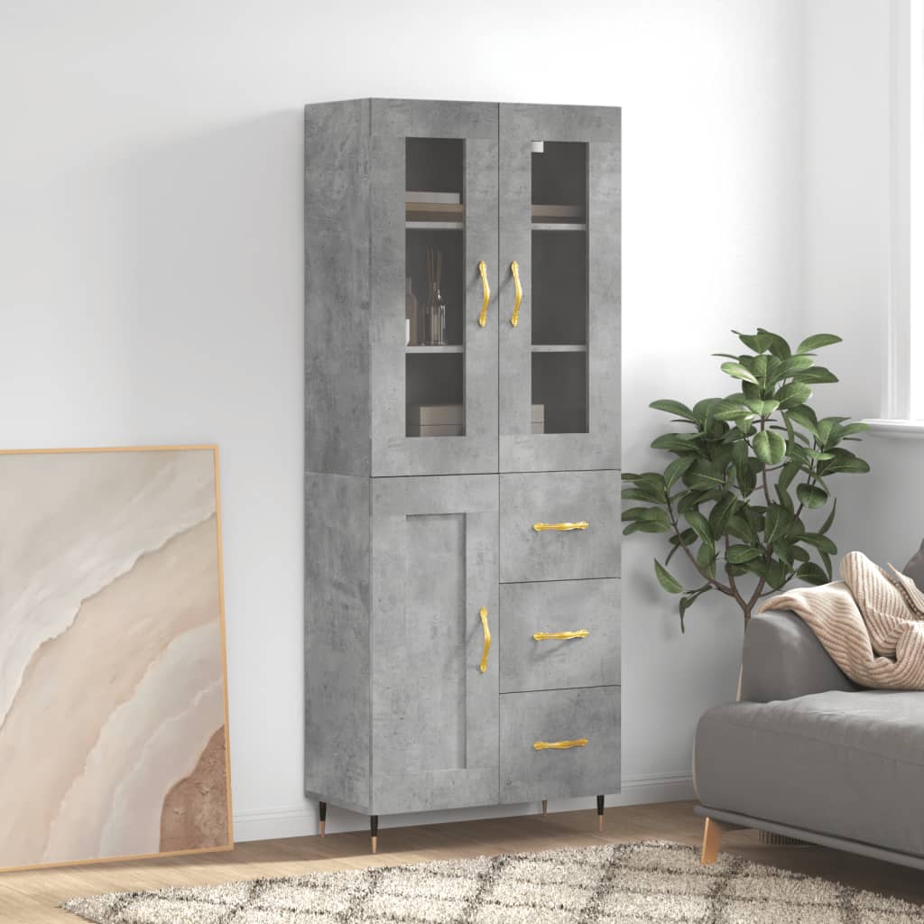 Aparador Alto Madera Contrachapada Gris Hormigón 69,5x34x180 Cm_0