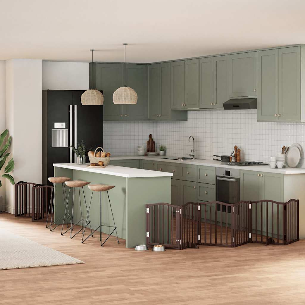 Vidaxl Puerta De Perros Plegable 12 Paneles Madera Álamo Marrón 600 Cm_1