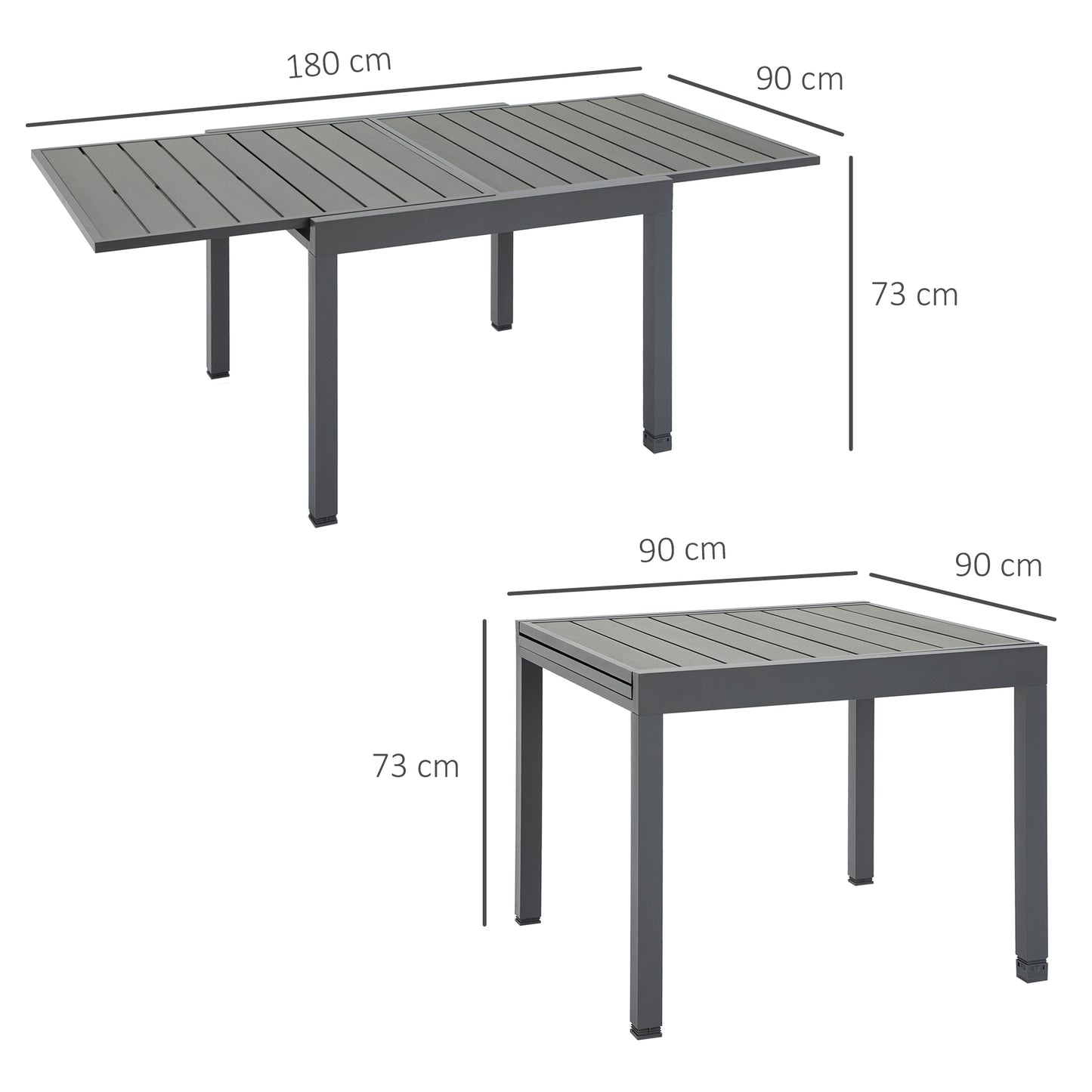 Outsunny Mesa De Jardín Extensible De Aluminio Para 4-6 Personas 90-180x90x73 Cm_2