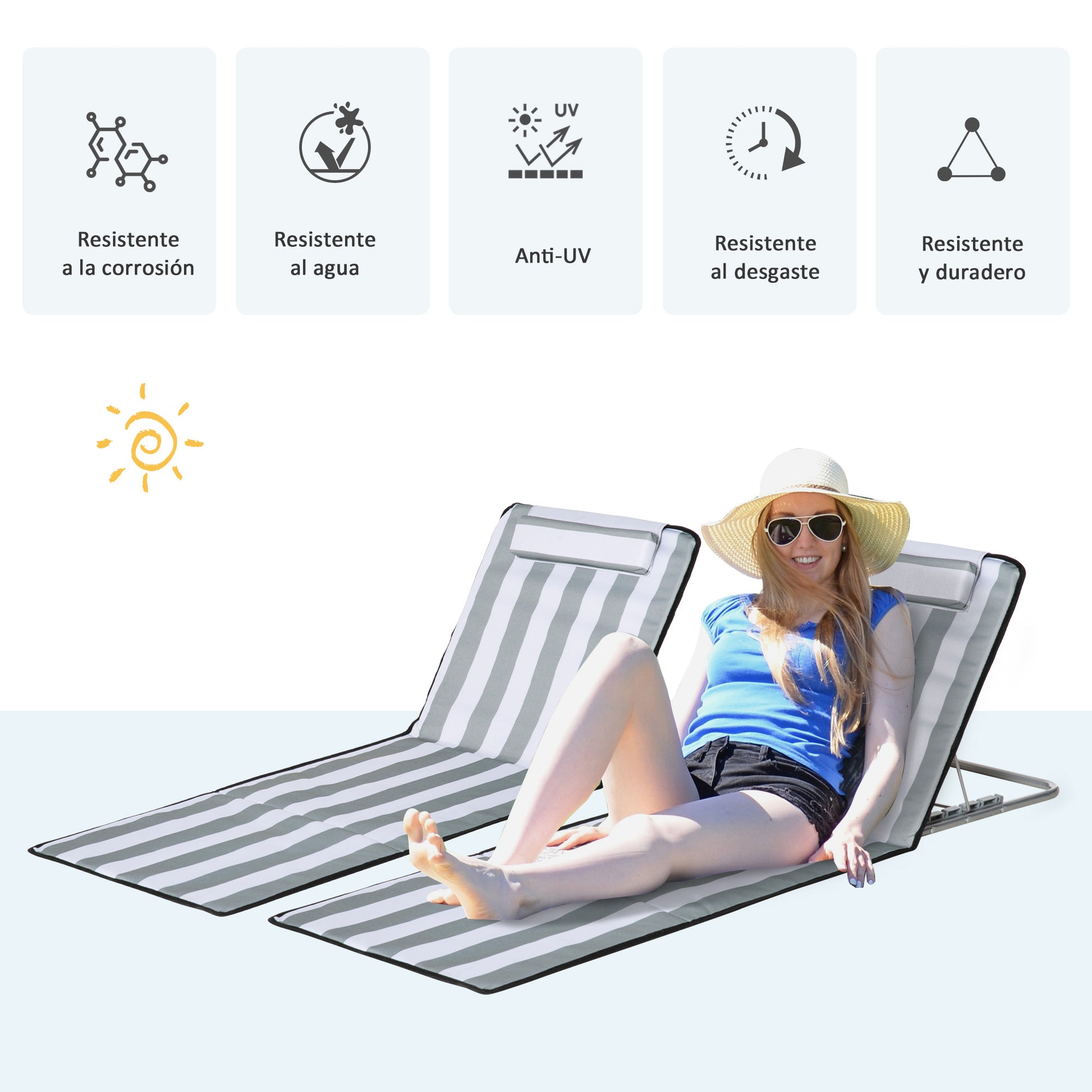 Outsunny Conjunto De 2 Esterillas De Playa Plegables_3