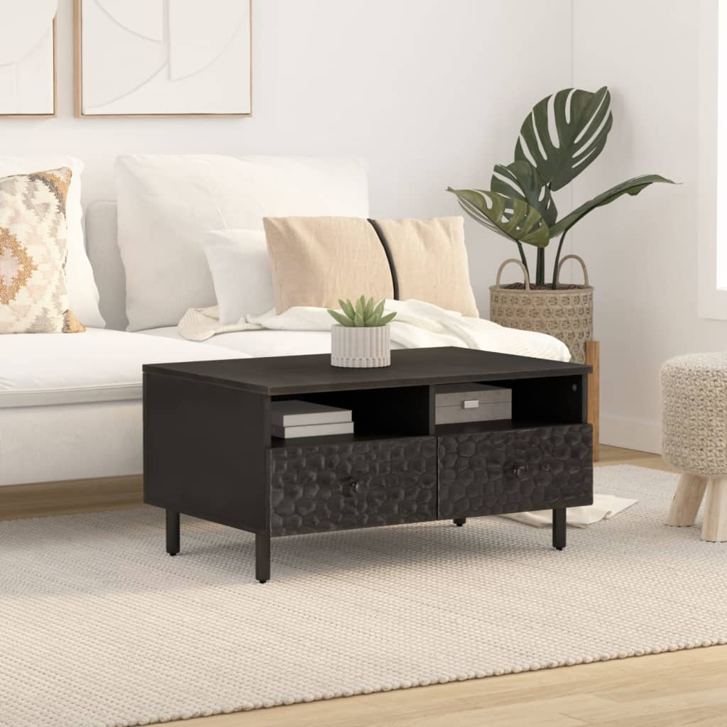 Mesa De Centro Madera Maciza De Mango Negra 80x54x40 Cm_1