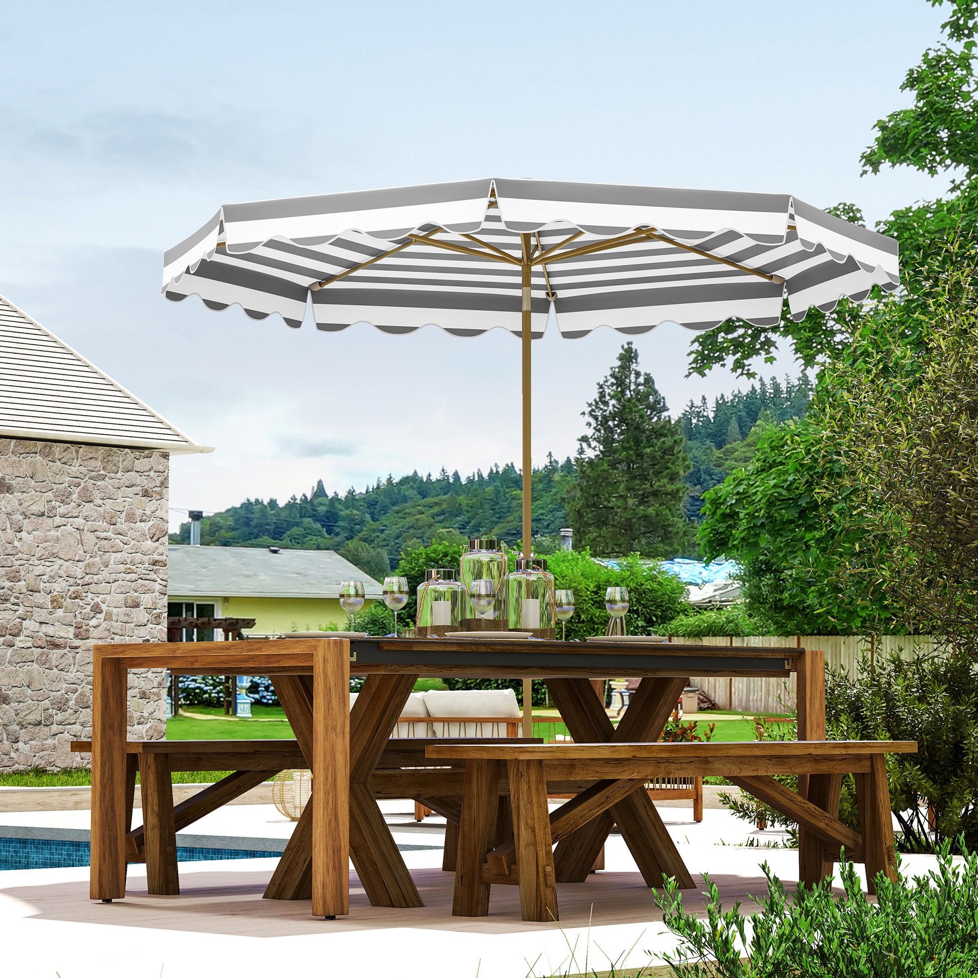Outsunny Sombrilla Terraza Exterior Ø268 Cm Con Ángulo Inclinable Gris Y Blanco_1