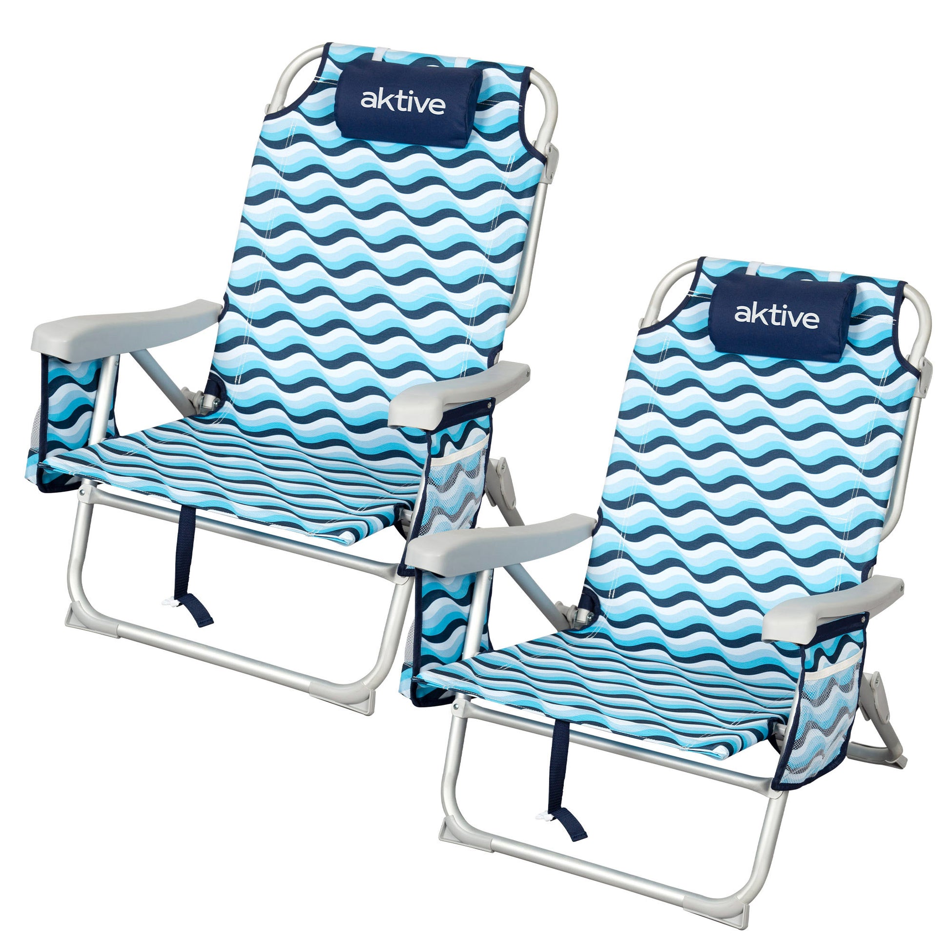Aktive Pack 2 Sillas Plegables Playa 50x58x80 Cm Aruba 5 Posiciones Con Cojín Y Bolsillo Trasero_0