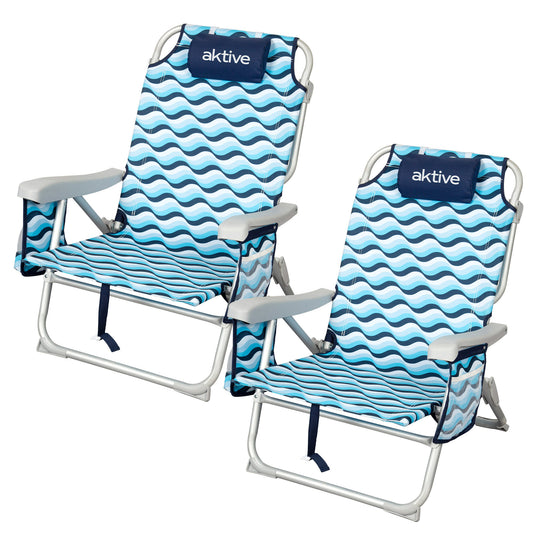 Aktive Pack 2 Sillas Plegables Playa 50x58x80 Cm Aruba 5 Posiciones Con Cojín Y Bolsillo Trasero_0