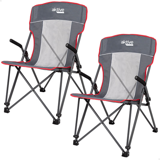 Pack 2 Sillas Plegables Camping Antivuelco Gris C/reposabrazos Removibles Aktive_0