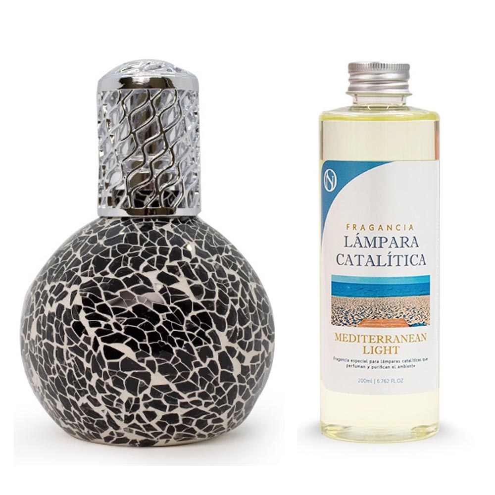 Lámpara Catalítica Mosaico Negro + Fragancia Mediterranean Light 500ml - Elimina Malos Olores, Impurezas Y Perfuma_0