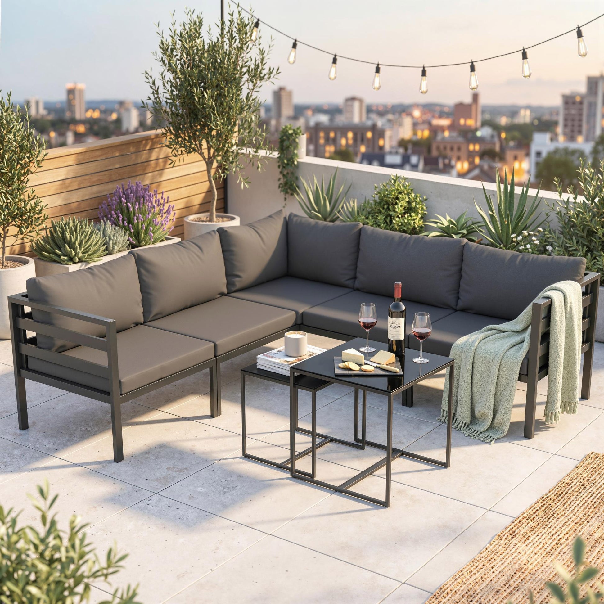 Outsunny Conjunto De Muebles De Jardín 7 Piezas Con Cojines Gris_4