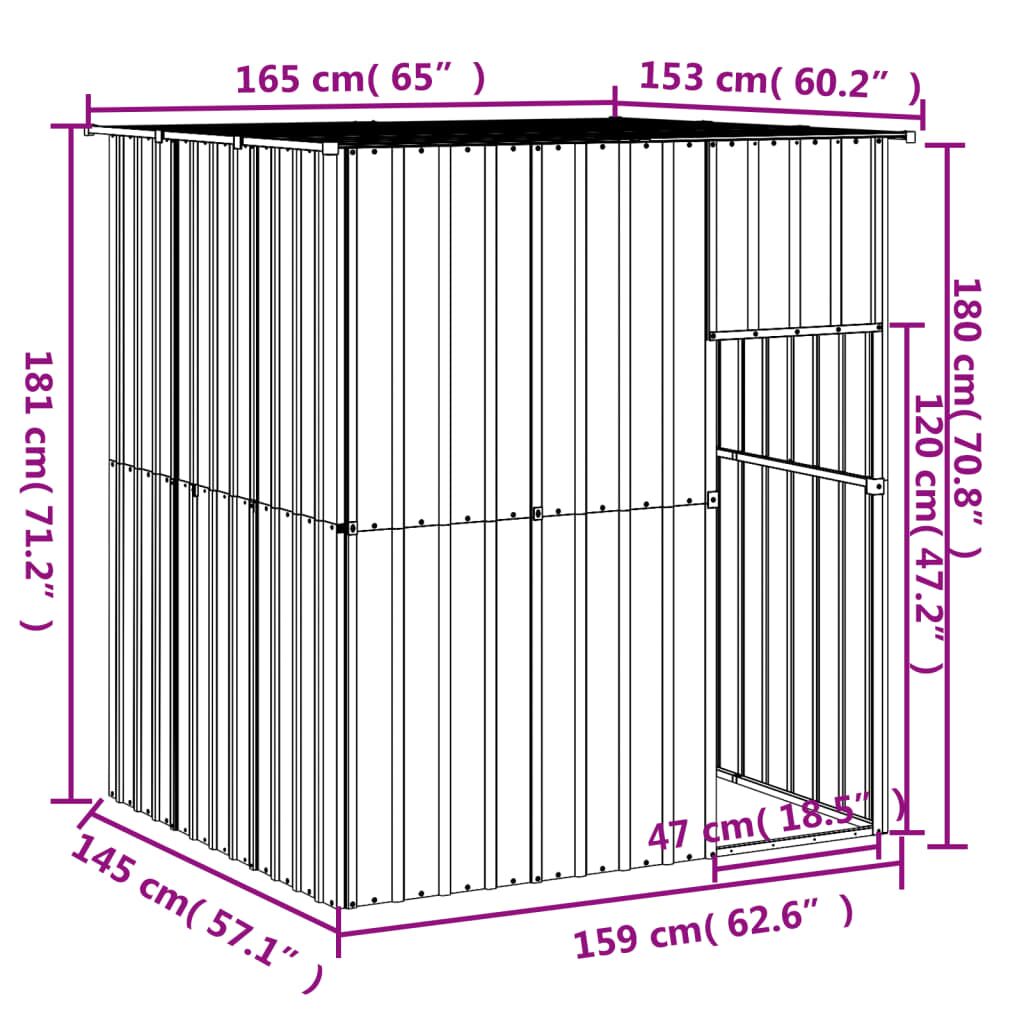 Vidaxl Caseta Perros Con Tejado Acero Galvanizado Gris 165x153x181 Cm_4