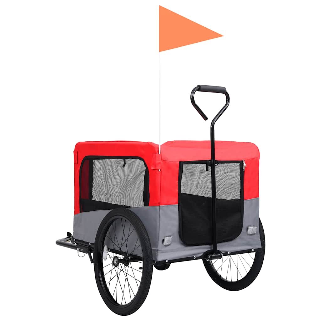 Vidaxl Remolque De Bicicleta Para Mascotas Cochecito 2 En 1 Rojo Gris_4