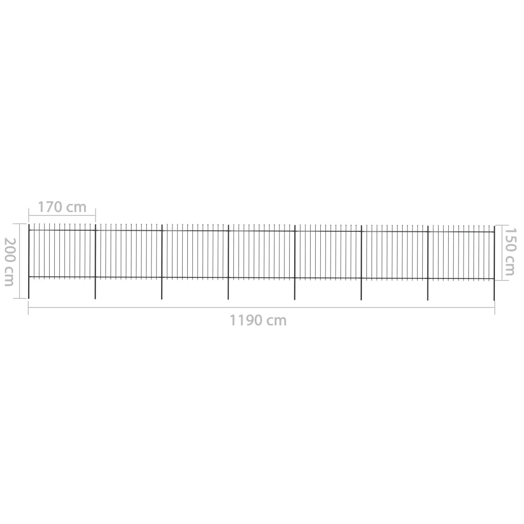 Valla De Jardín Con Puntas De Lanza Acero Negro 11,9x1,5 M / Vetonek_3