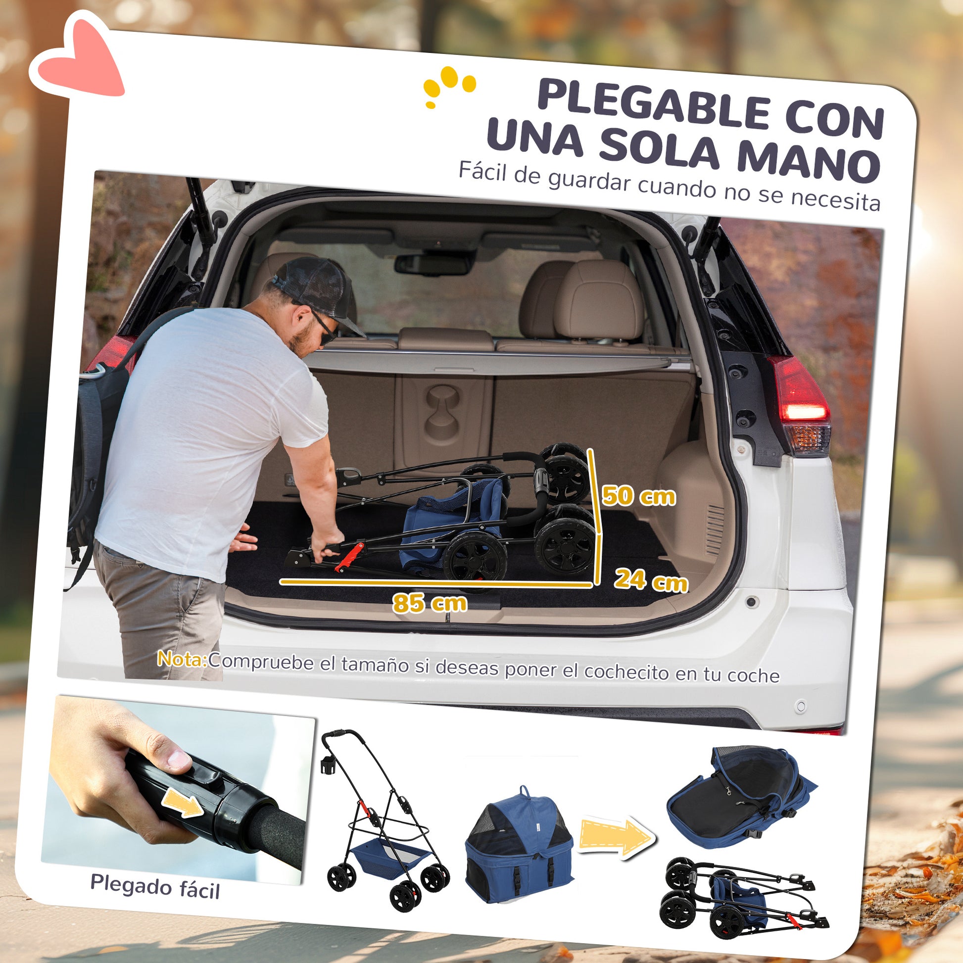 Pawhut Carrito Para Perros Plegable 3 En 1 Con Cesta De Almacenaje 76x50x102 Cm_4