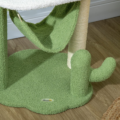 Pawhut Árbol Rascador Para Gatos Con Forma De Cactus Altura 90 Cm Con Hamaca_3