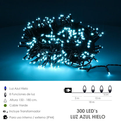 Guirnalda Luces Navidad 300 Leds Color Azul Hielo. Luz Navidad Interiores Y Exteriores Ip44
