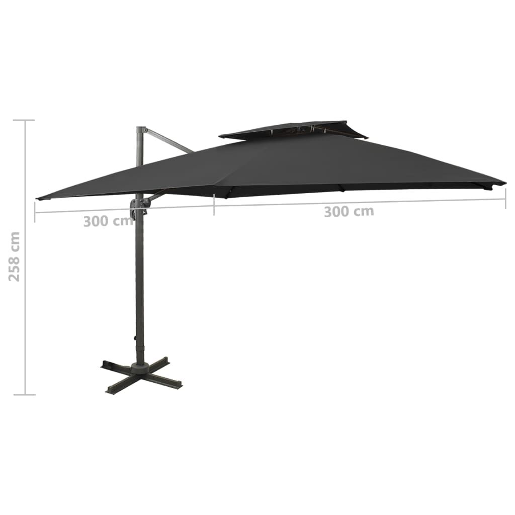 Vidaxl Sombrilla Jardín Voladiza Con Cubierta Doble Negro 300x300 Cm_2