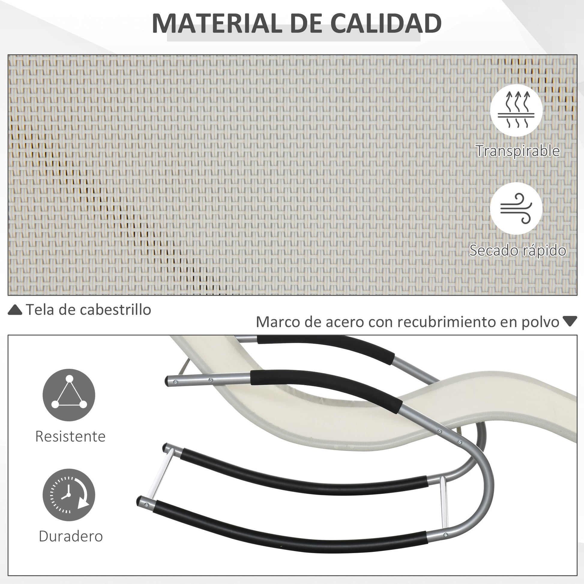 Outsunny Conjunto De 2 Mecedoras Para Jardín Con Reposacabezas 63x144x84cm Beige_5