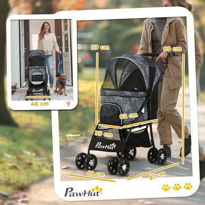 Pawhut Carrito Para Perros Plegable Con Cesta Capota Ajustable Y Ruedas Gris_2