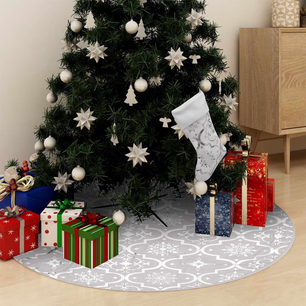 Vidaxl Falda Del Árbol De Navidad De Lujo Y Calcetín Tela Blanco 90 Cm_1