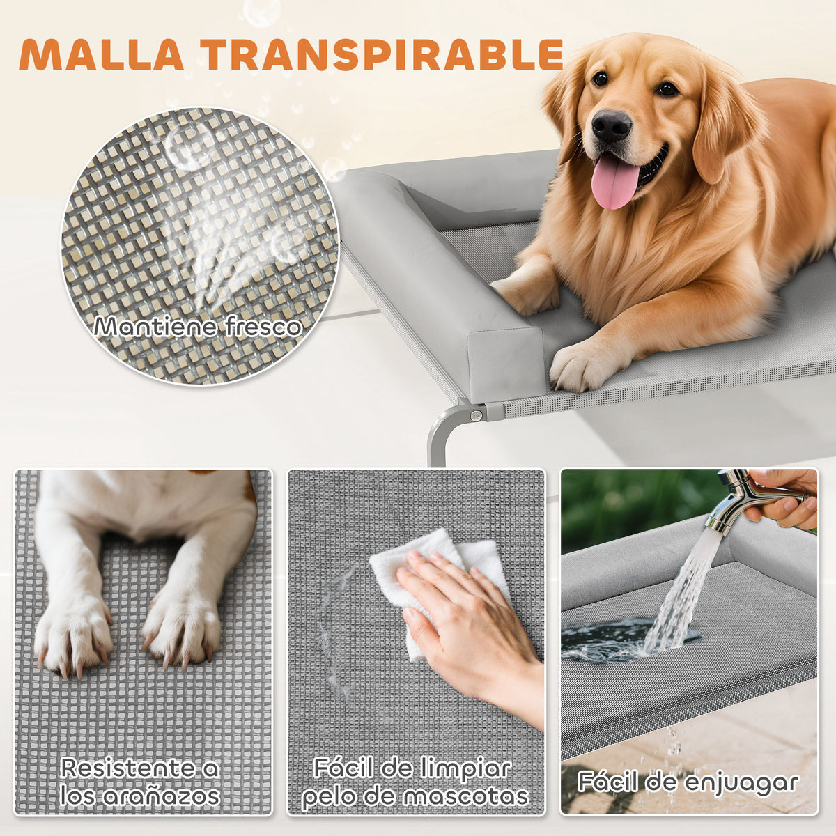 Pawhut Cama Elevada Para Perros Transpirable Con Refuerzos Extraíbles Gris Claro_5