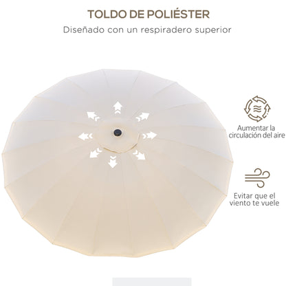 Outsunny Sombrilla De Jardín Ø2,5x2,4 M Con Manivela Y Poste Inclinable Crema_5