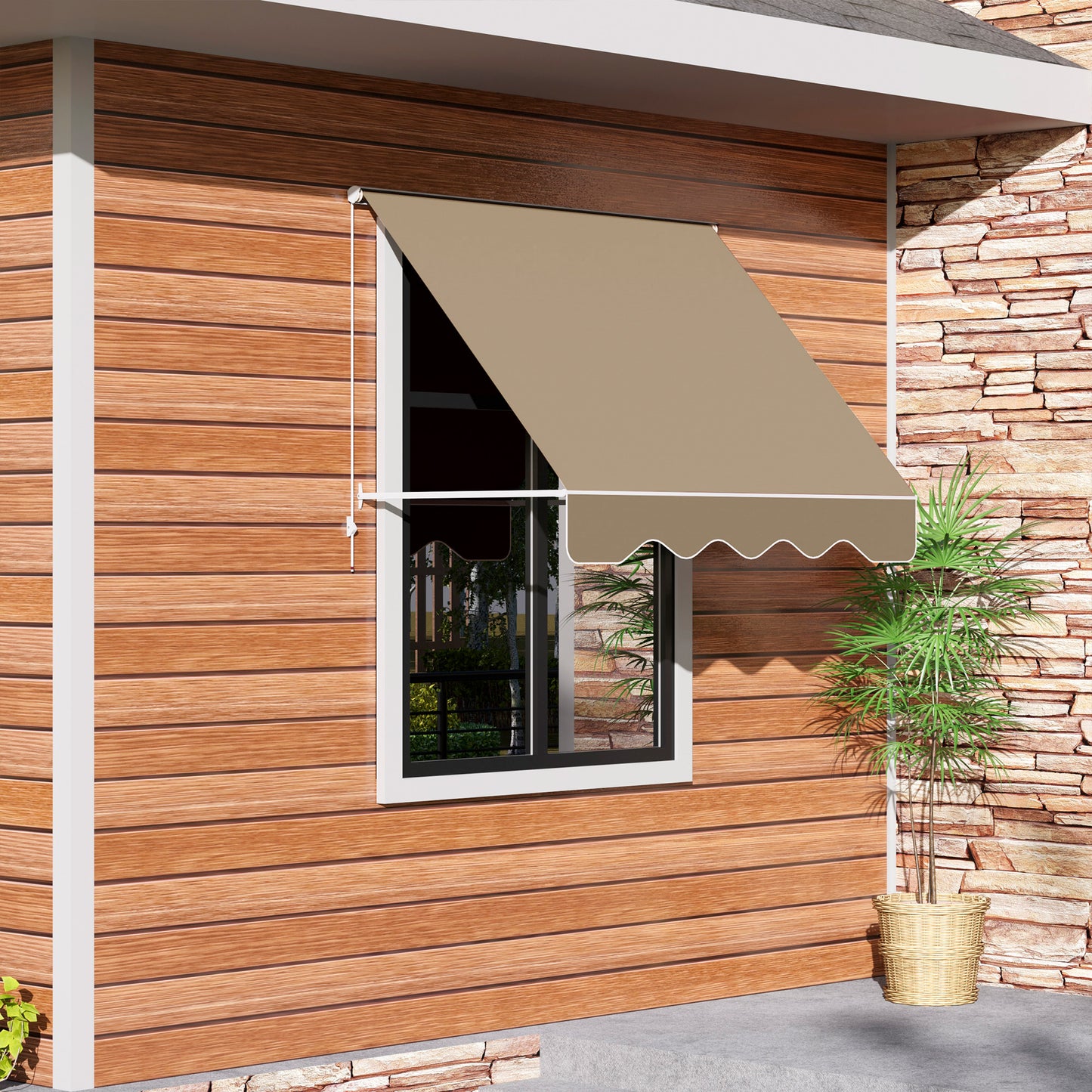 Outsunny Toldo Para Ventana Manual Con Marco De Aluminio 180x70 Cm Beige_1