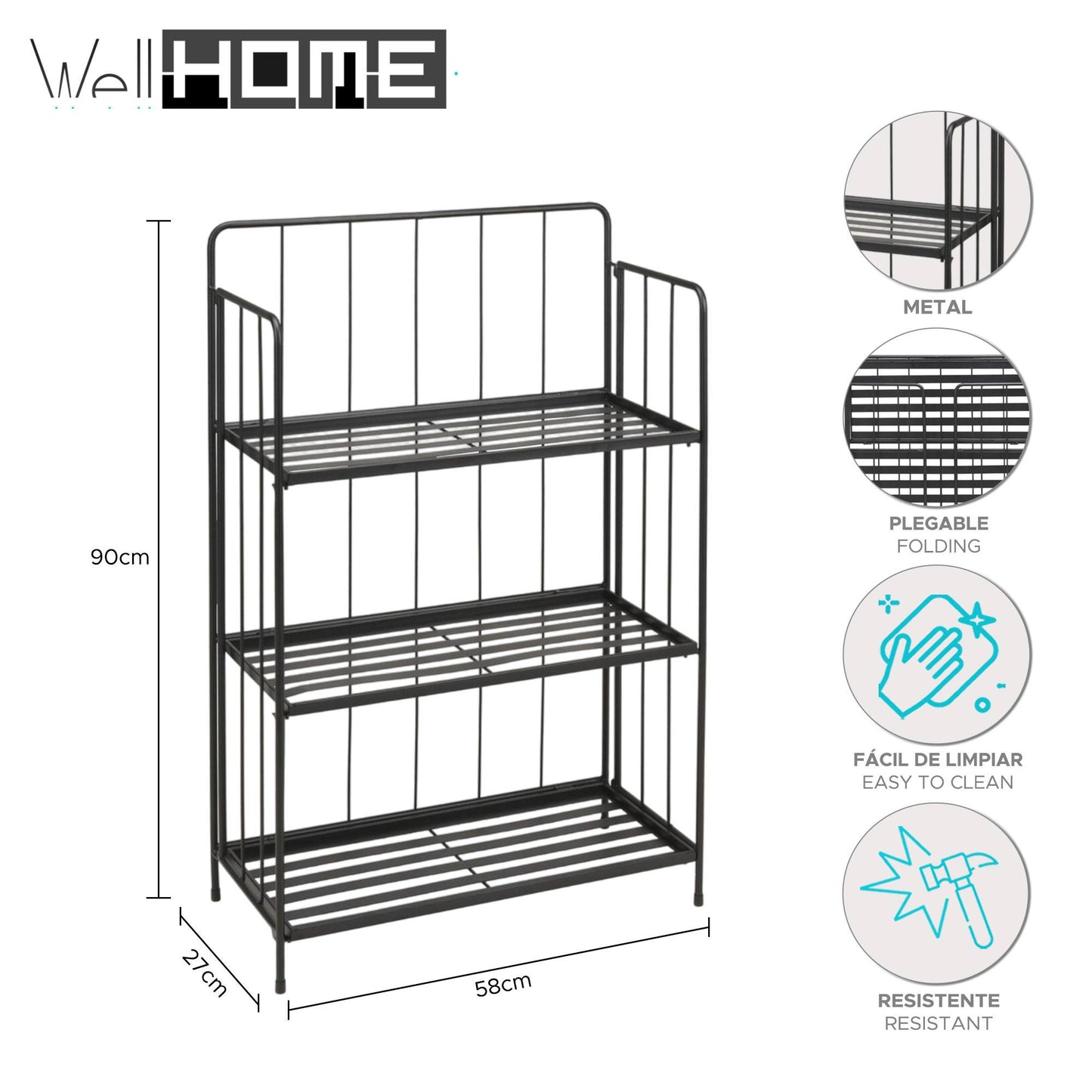 Well Home - Jardinera 3 Niveles Metal Negro Diseño Plegable H.90cm._1