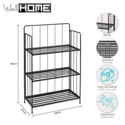 Well Home - Jardinera 3 Niveles Metal Negro Diseño Plegable H.90cm._1