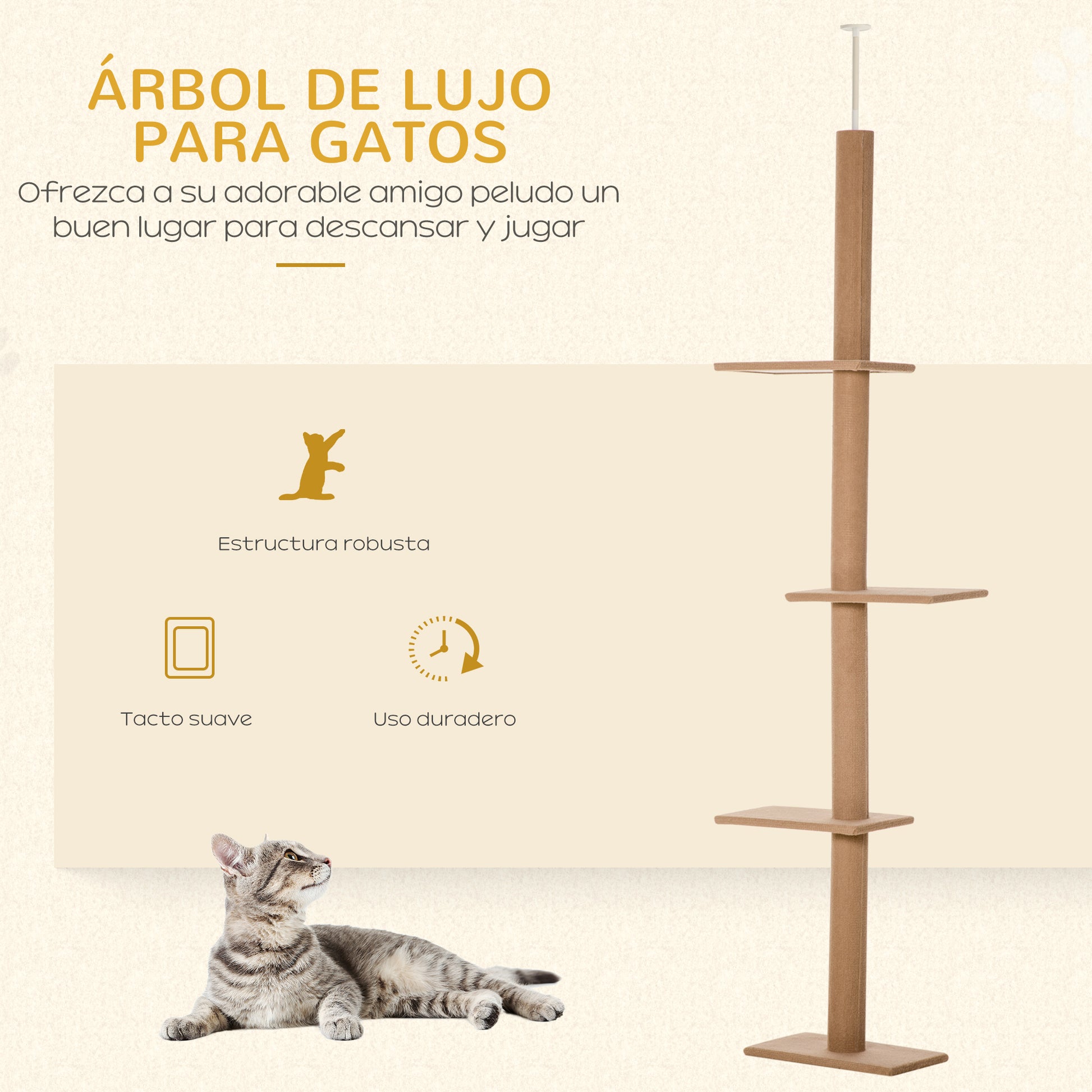 Pawhut Árbol Para Gatos Del Suelo Al Techo 43x27x228-260 Cm Con Altura Ajustable_3