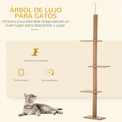 Pawhut Árbol Para Gatos Del Suelo Al Techo 43x27x228-260 Cm Con Altura Ajustable_3