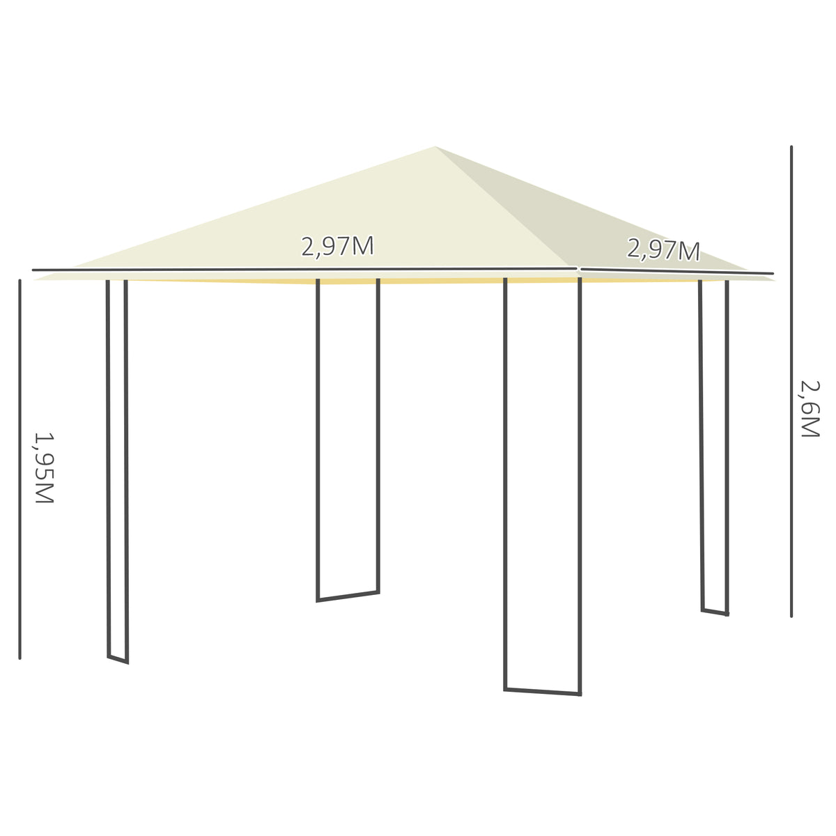 Cenador De Jardín Outsunny Acero, Poliéster Crema 297x297x260 Cm_2