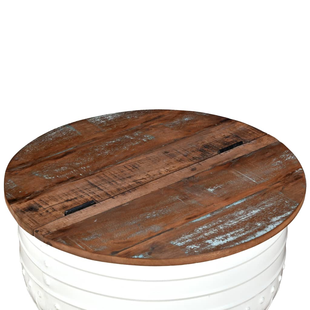 Mesa De Centro Forma De Barril Madera Maciza Reciclada Blanco_4