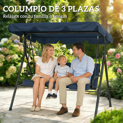 Outsunny Columpio De Jardín De 3 Plazas Techo Ajustable 172x118x153 Cm Azul_5