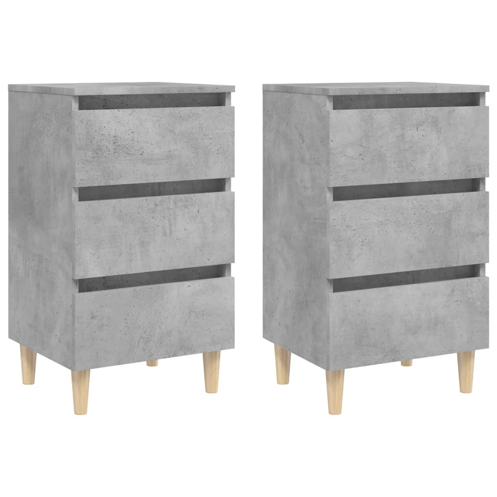 Mesitas De Noche 2 Uds Patas Madera Gris Hormigón 40x35x69 Cm_0